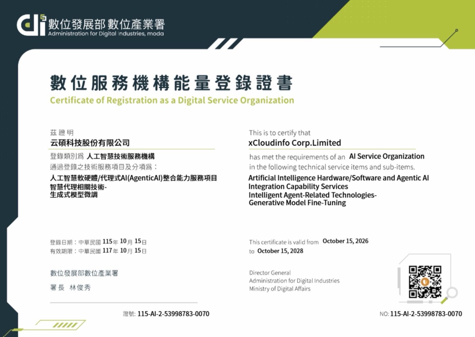 云碩科技取得數位產業署 115 年度「人工智慧技術服務機構」能量登錄